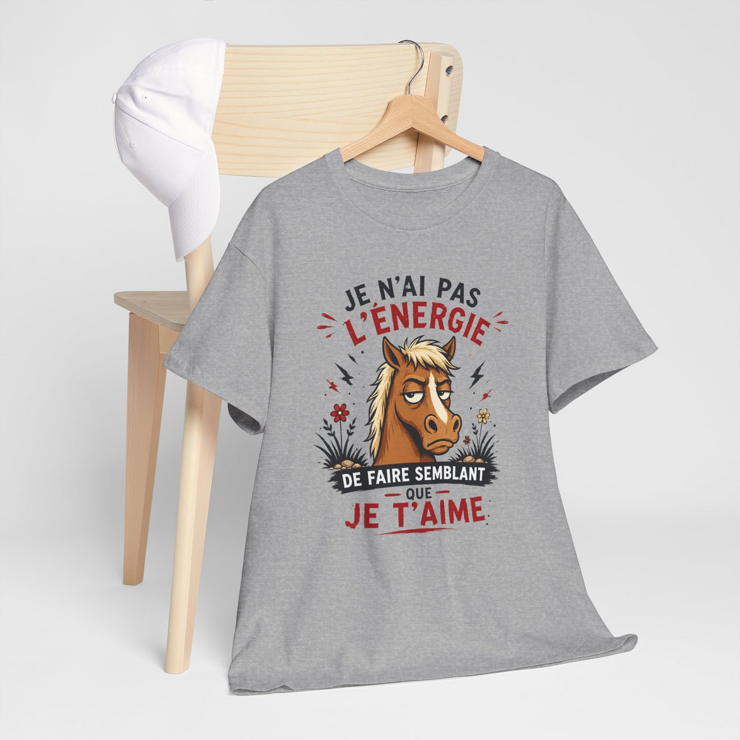 Tee-Shirt Homme et Femme Humour – Cheval Drôle Fatigué Blasé – Cadeau Original Amusant pour Amoureux des Chevaux et Équitation