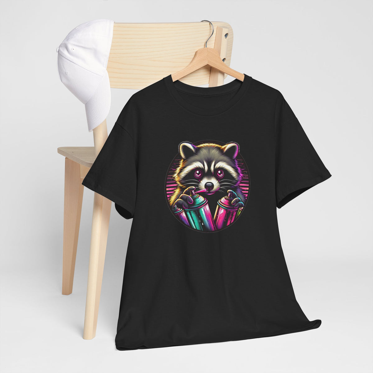 Tee Shirt Raton Laveur Graffiti Homme Femme – T-Shirt Animal Street Art Bombes de Peinture – Design Urbain Coloré