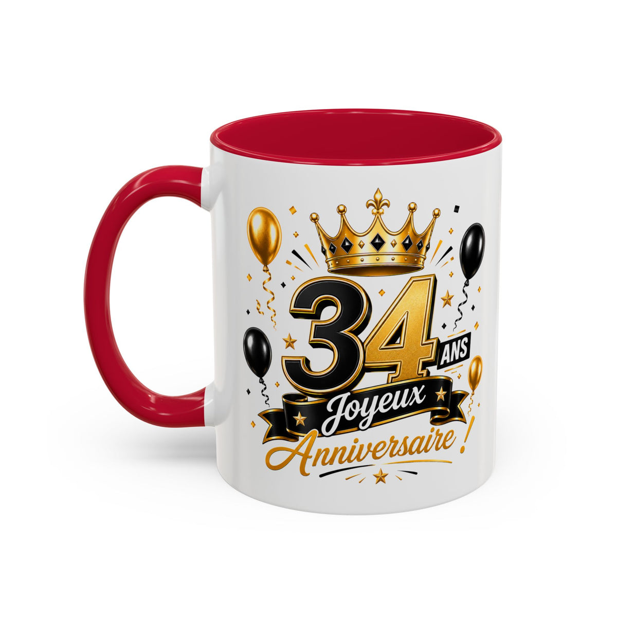 Mug Joyeux 34 Ans – Tasse Anniversaire 34 Ans – Cadeau Original pour Femme Homme – Idée Cadeau 34e Anniversaire Noir Bleu Rouge