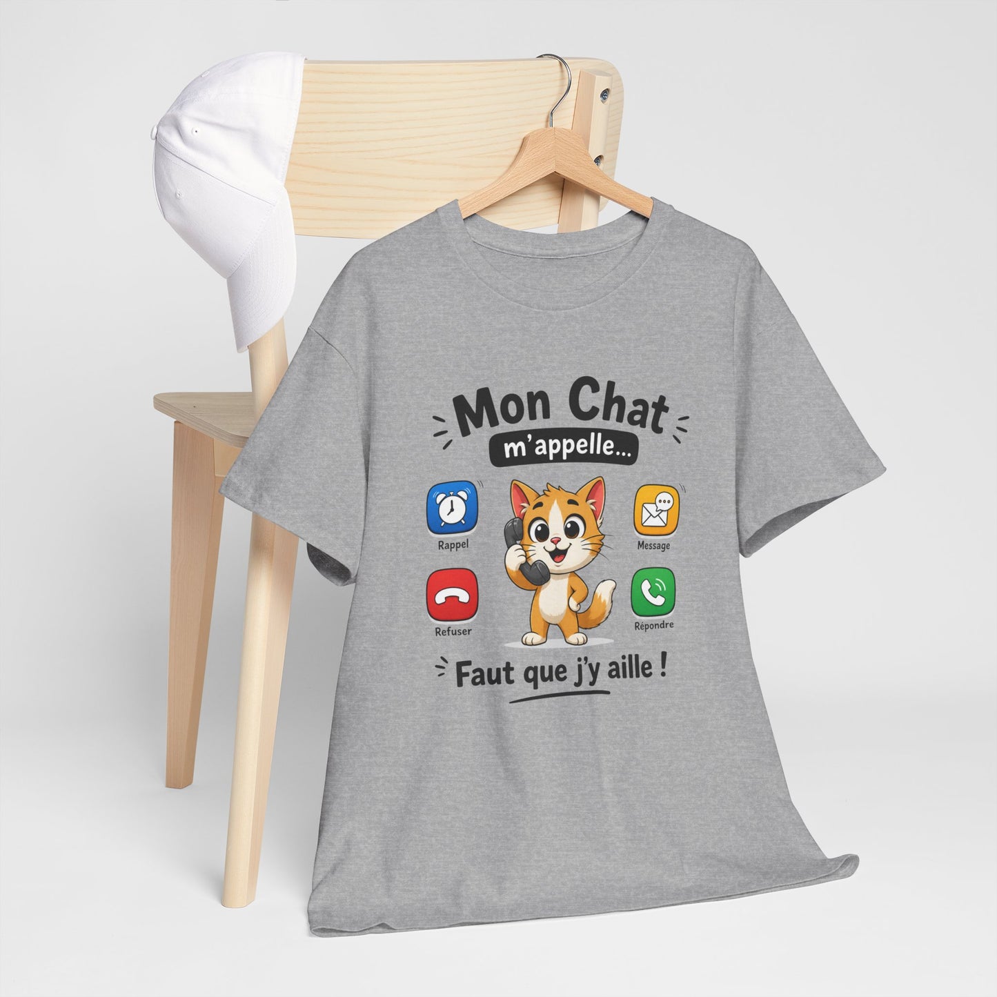 Tee Shirt Mon Chat M’Appelle Faut Que J’Y Aille – T-Shirt Humour Propriétaire de Chat – Cadeau Femme Homme Amoureux des Chats