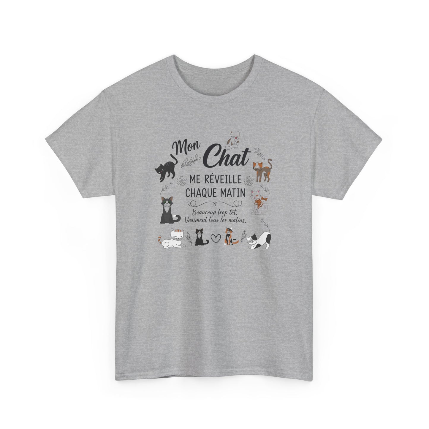 Tee Shirt Chat Homme Femme – Humour Réveil Matin et Fatigue – Idée Cadeau Amoureux des Chats Propriétaire de Félin