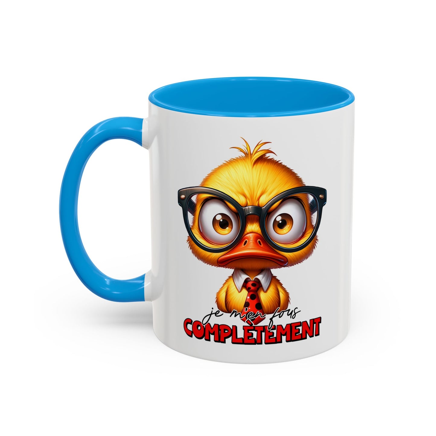 Tasse Je M’en Fous Complètement – Mug Canard Humour Geek Cartoon – Cadeau Drôle Homme Femme 325ml