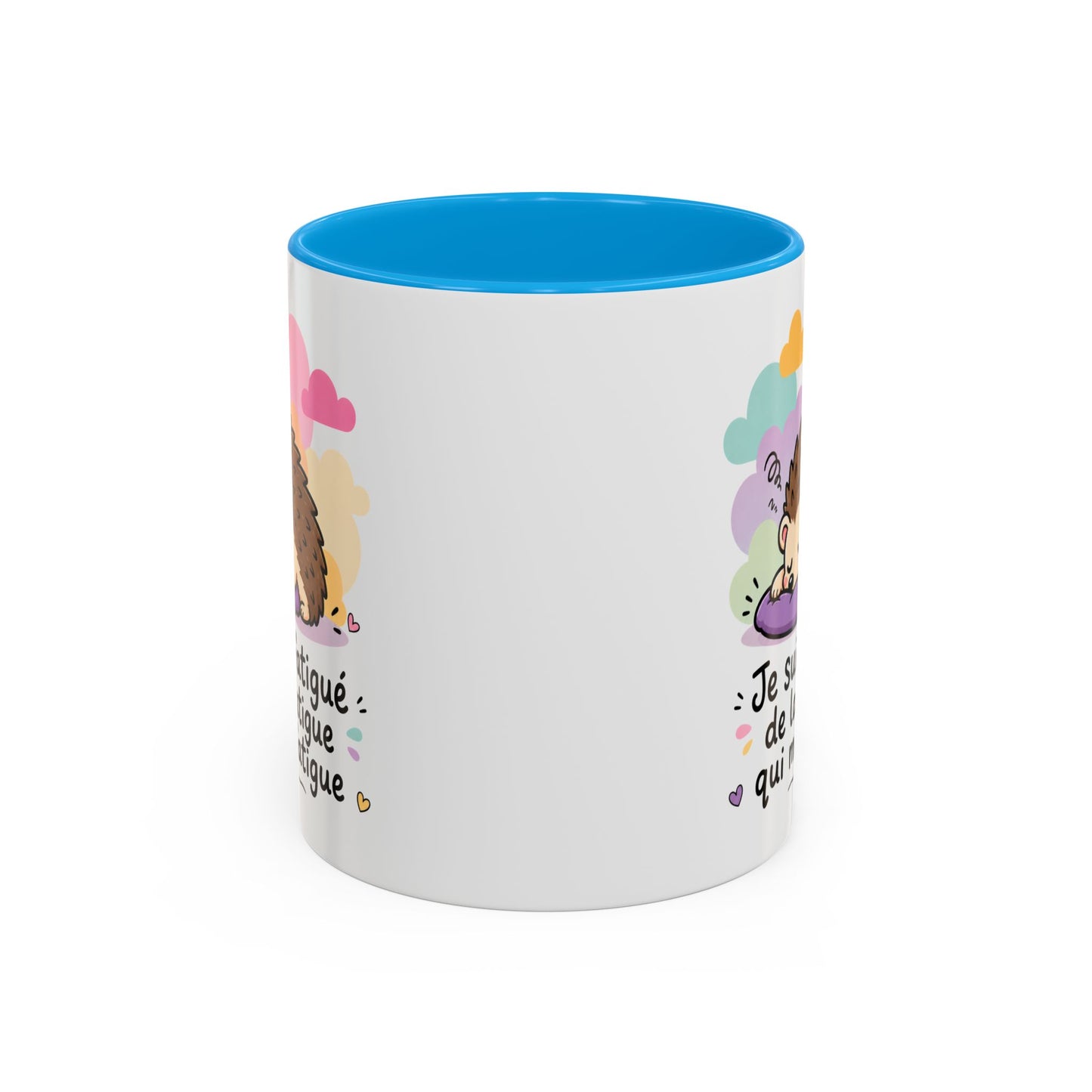 Tasse Je Suis Fatigué de la Fatigue – Mug Humour Hérisson Fatigué – Cadeau Homme Femme 325ml Noir Bleu Rouge