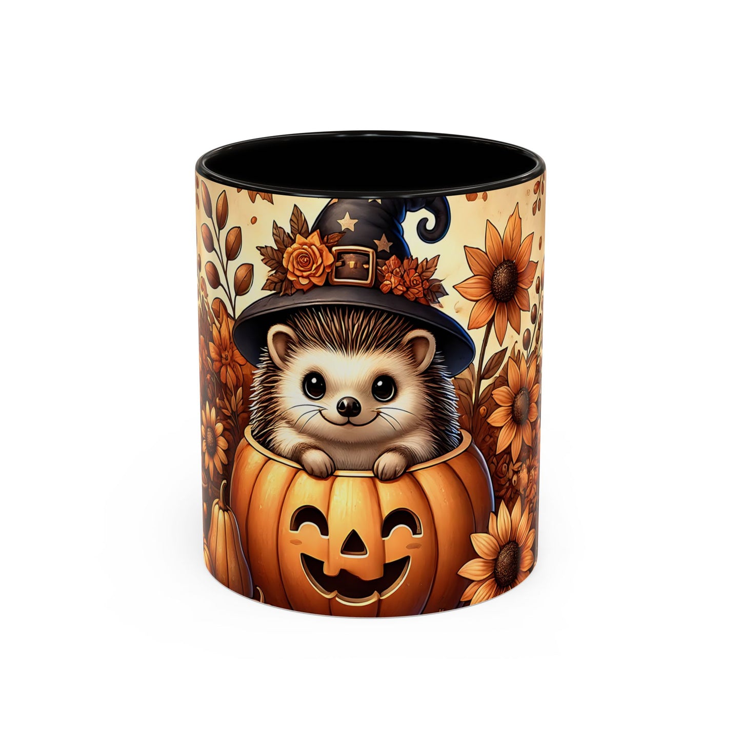 Tasse Hérisson Halloween – Mug Automnal avec Citrouille, Feuilles d’Automne et Chapeau de Sorcière – Design Mignon 325ml