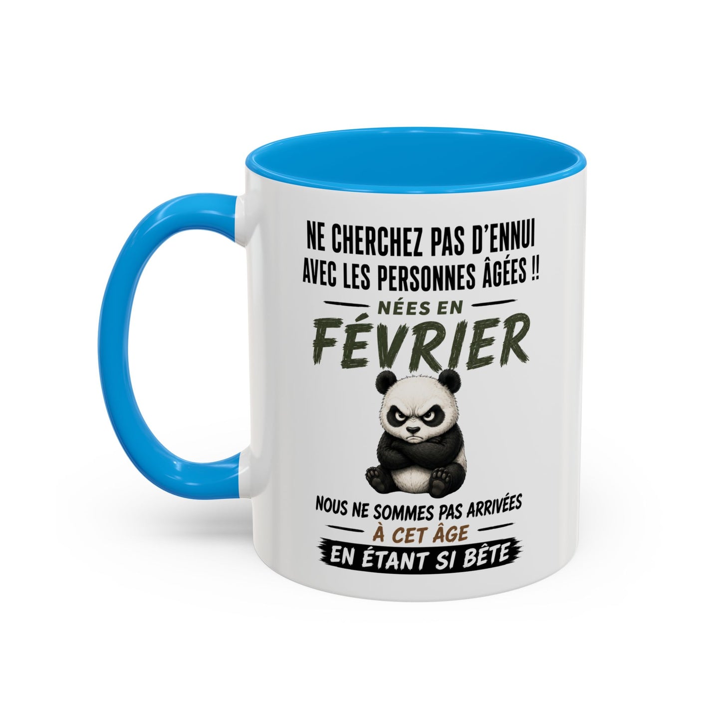 Tasse Humour Personnes Nées en Février – Mug Panda Drôle Senior Retraité – Cadeau Anniversaire Homme Femme 325ml