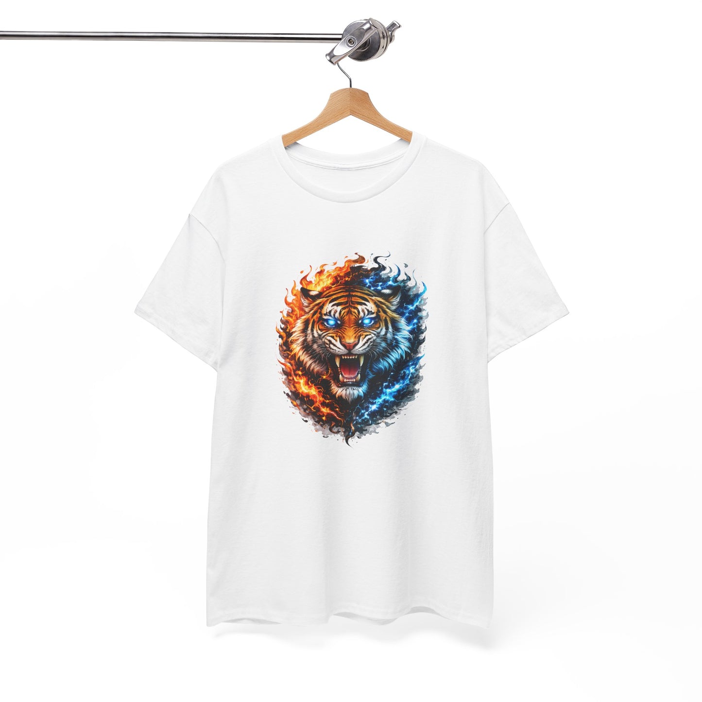 T-Shirt Tigre Feu Glace – Tee Shirt Tigre Puissant Énergie Yin Yang – Cadeau Animal Sauvage Homme Femme