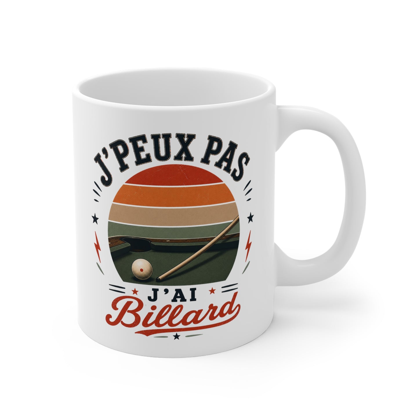 Tasse J’Peux Pas J’Ai Billard – Mug Humour Joueur de Billard Vintage – Cadeau Billard Homme Femme 325ml