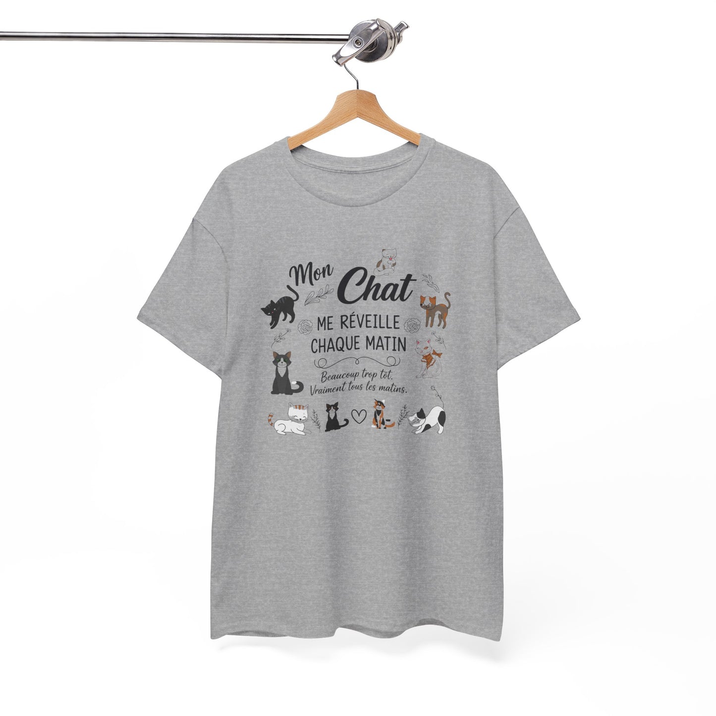 Tee Shirt Chat Homme Femme – Humour Réveil Matin et Fatigue – Idée Cadeau Amoureux des Chats Propriétaire de Félin
