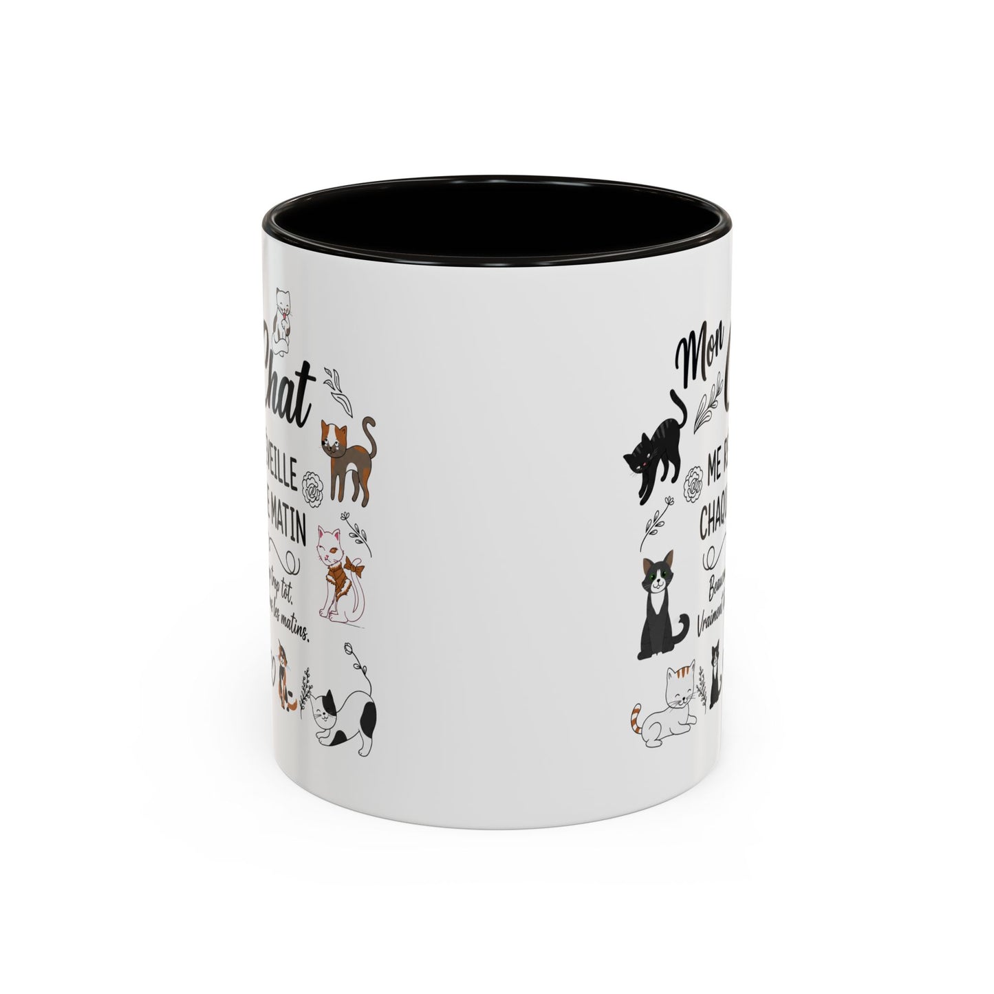 Tasse Chat Homme et Femme – Mon Chat Me Réveille Chaque Matin – Mug Humour Amoureux des Chats – Cadeau Propriétaire de Chat – 325 ml
