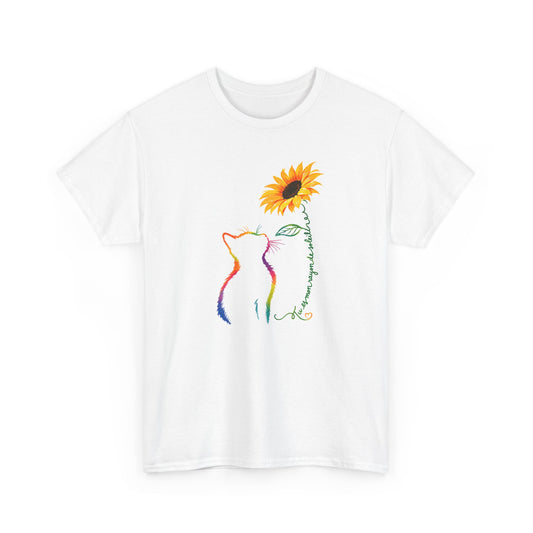 Tee Shirt Femme Chat Tournesol Coloré Amour Animal Fleur Cadeau Amoureuse des Chats Original