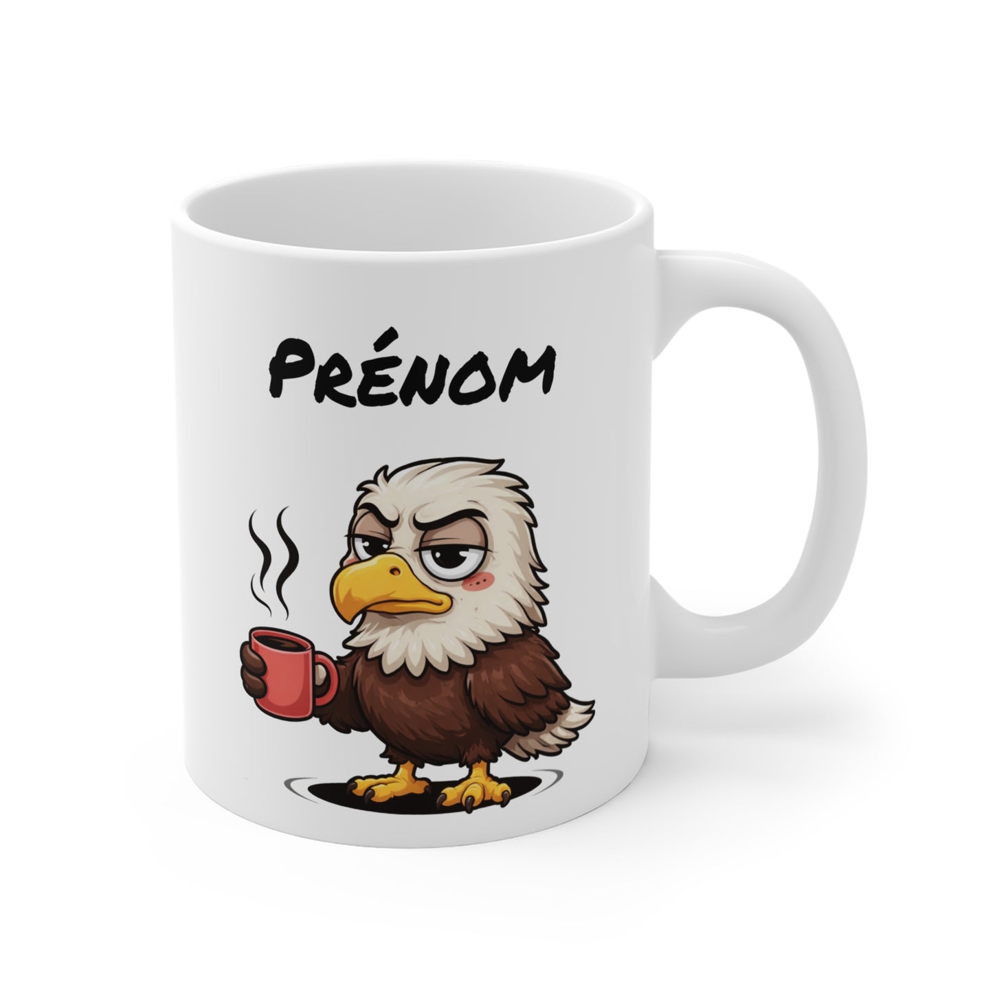 Tasse Personnalisable Aigle Fatigué – Mug Humour Café Matin Difficile – Cadeau Drôle Prénom 325ml