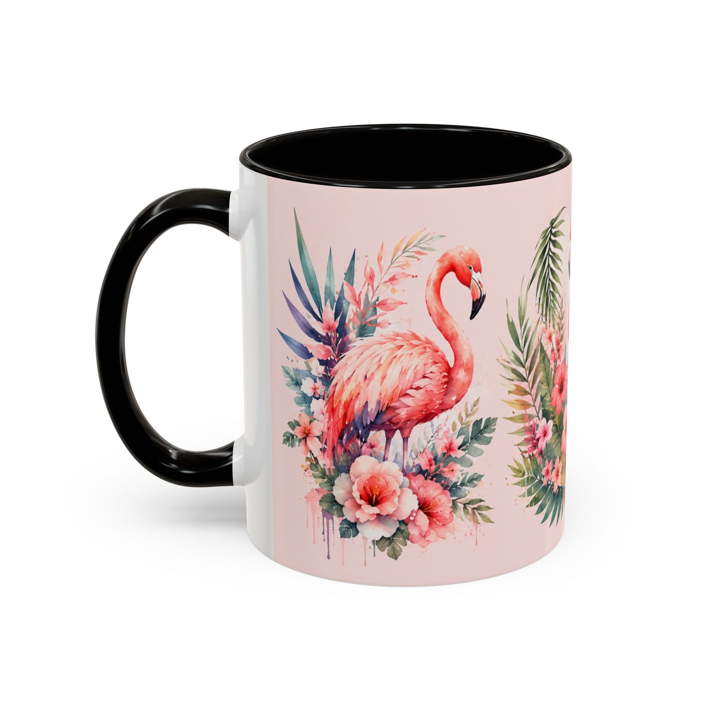 Tasse Flamant Rose Tropical – Mug Floral Aquarelle Rose Pastel – Cadeau Femme Nature 325ml
