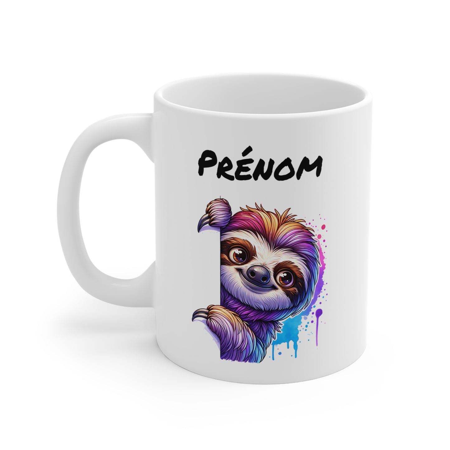 Tasse Personnalisable Paresseux Mignon – Mug Prénom Illustration Colorée – Cadeau Animal Tropical Relax 325ml