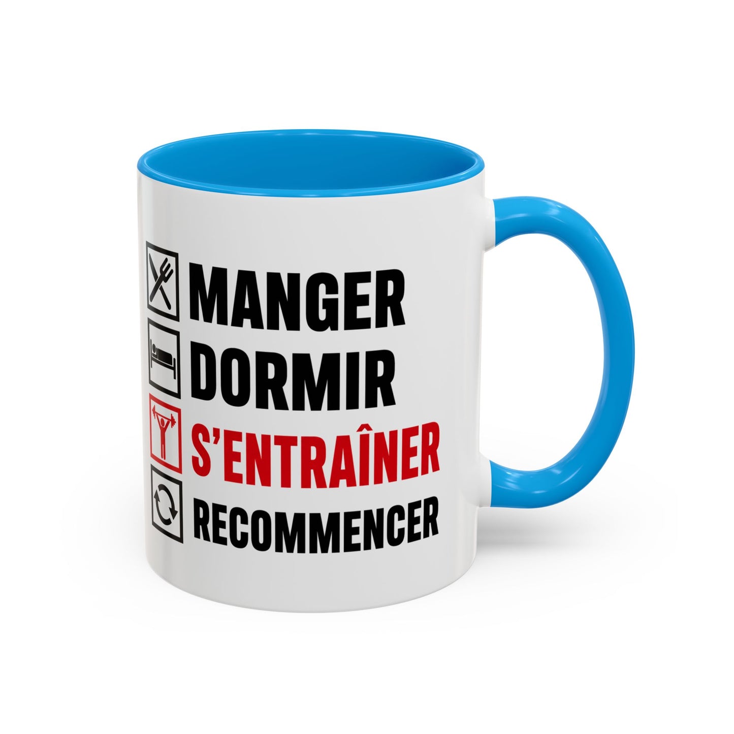 Mug Musculation Fitness – Tasse Sport Entraînement – Cadeau Original Homme et Femme, Passion Salle Noir Bleu Rouge