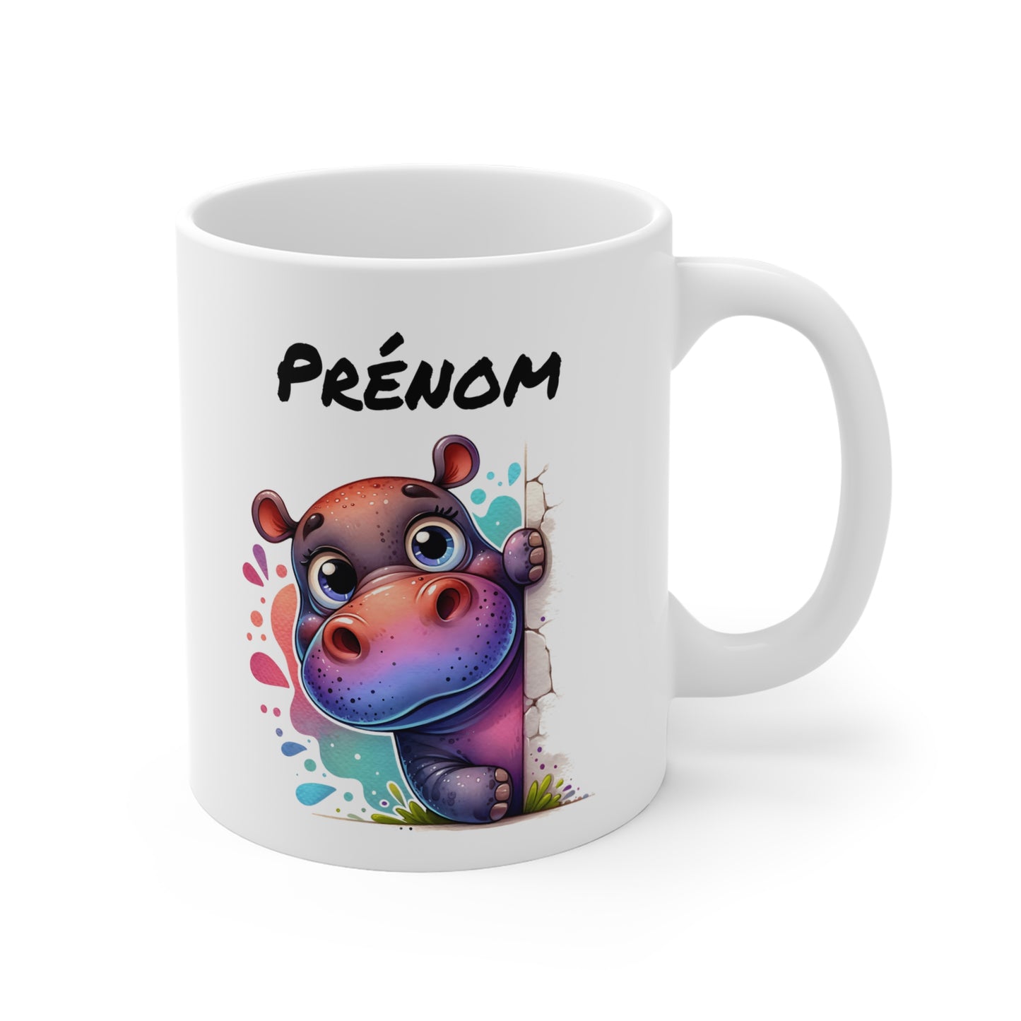 Tasse Personnalisable Hippopotame Mignon – Mug Prénom Animal Rigolo – Cadeau Original 325ml