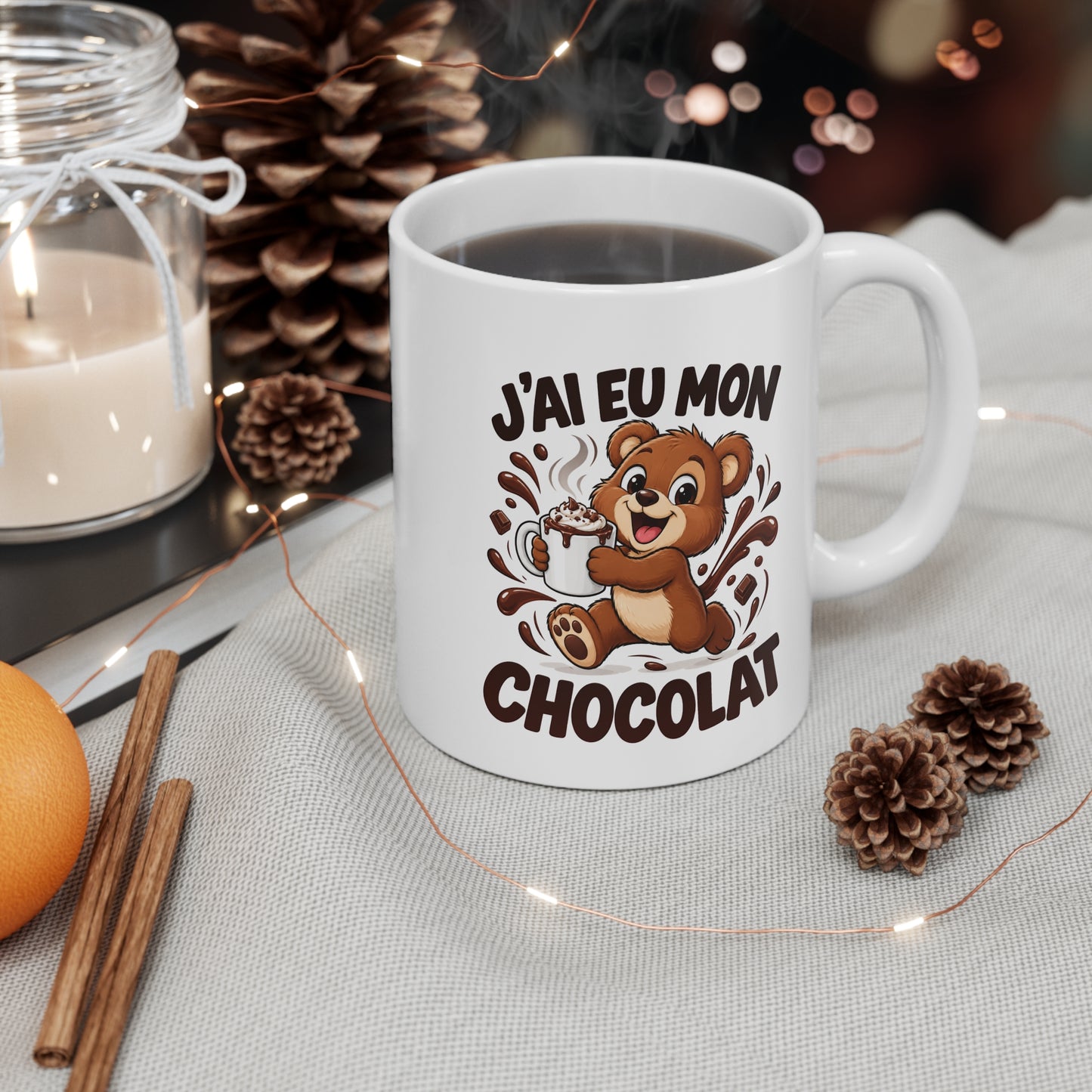 Mug Humour Chocolat – J’ai Eu Mon Chocolat – Tasse Ourson Gourmand – Cadeau Original Amateur de Chocolat Homme Femme
