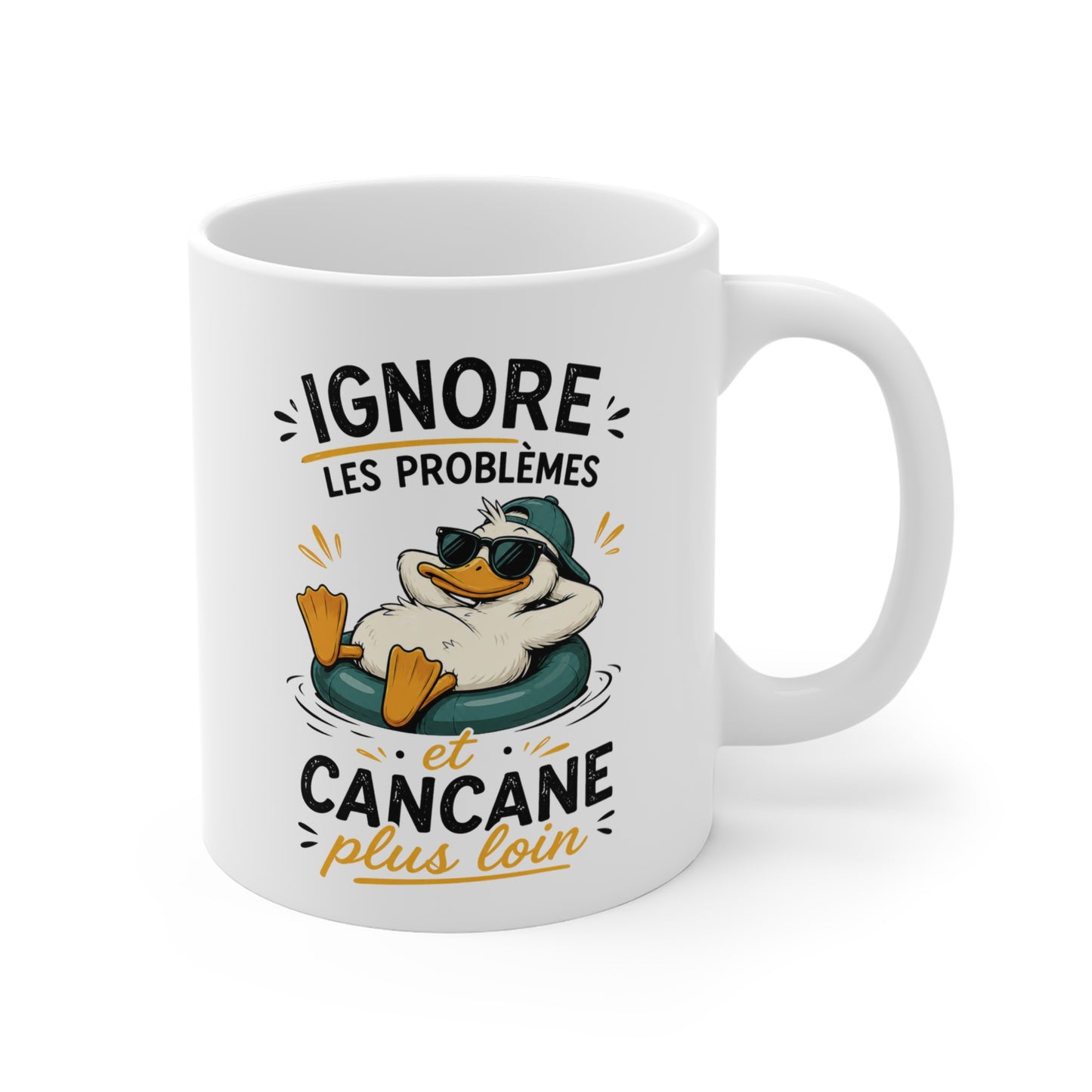 Tasse Ignore Les Problèmes Et Cancane Plus Loin – Mug Canard Humour Drôle – Cadeau Homme Femme 325ml