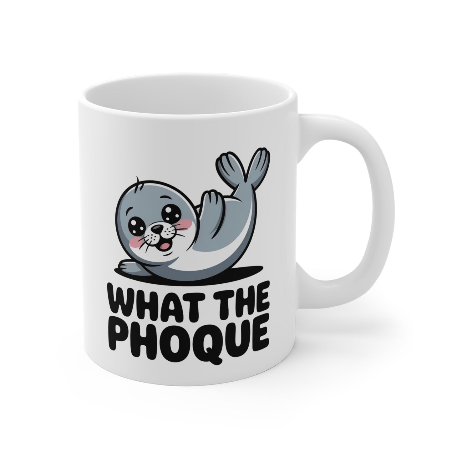 Mug Phoque Drôle – What The Phoque – Tasse Humoristique Jeu de Mot – Cadeau Mignon Animal Kawaii 325 ml