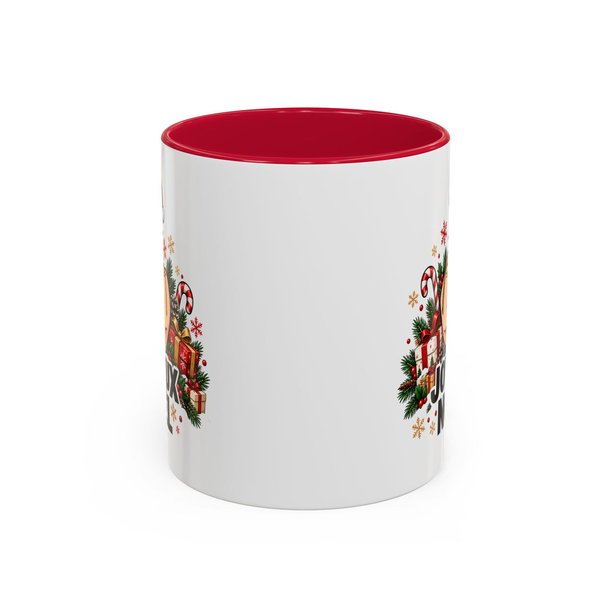 Mug Humour Noël « Joyeux Noël » – Tasse Geste Insolent avec Bonnet de Père Noël, Cadeaux et Sucre d’Orge – Cadeau Drôle Homme Femme
