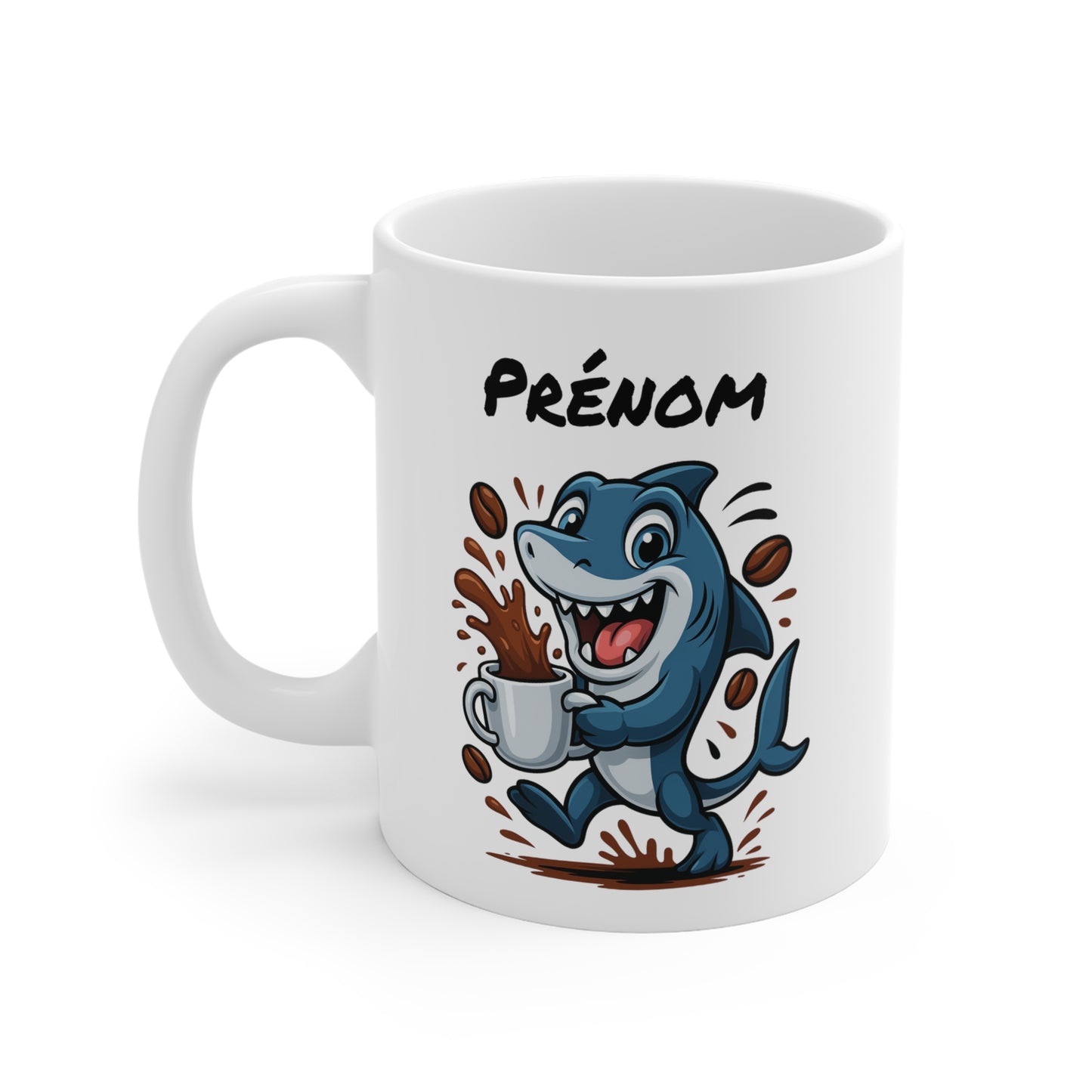 Tasse Personnalisable Requin Café – Mug Prénom Cartoon – Cadeau Original Amateur de Café 325ml