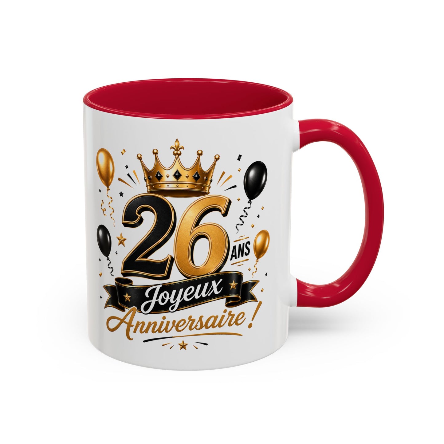 Mug Joyeux 26 Ans – Tasse Anniversaire 26 Ans – Cadeau Original pour Femme Homme – Idée Cadeau 26e Anniversaire Noir Bleu Rouge