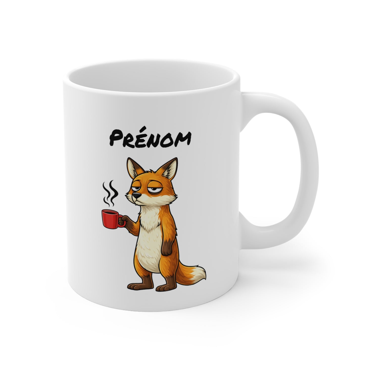 Tasse Renard Fatigué avec Café – Mug Humour Matin Difficile – Illustration Animal Mignon 325ml – Idée Cadeau