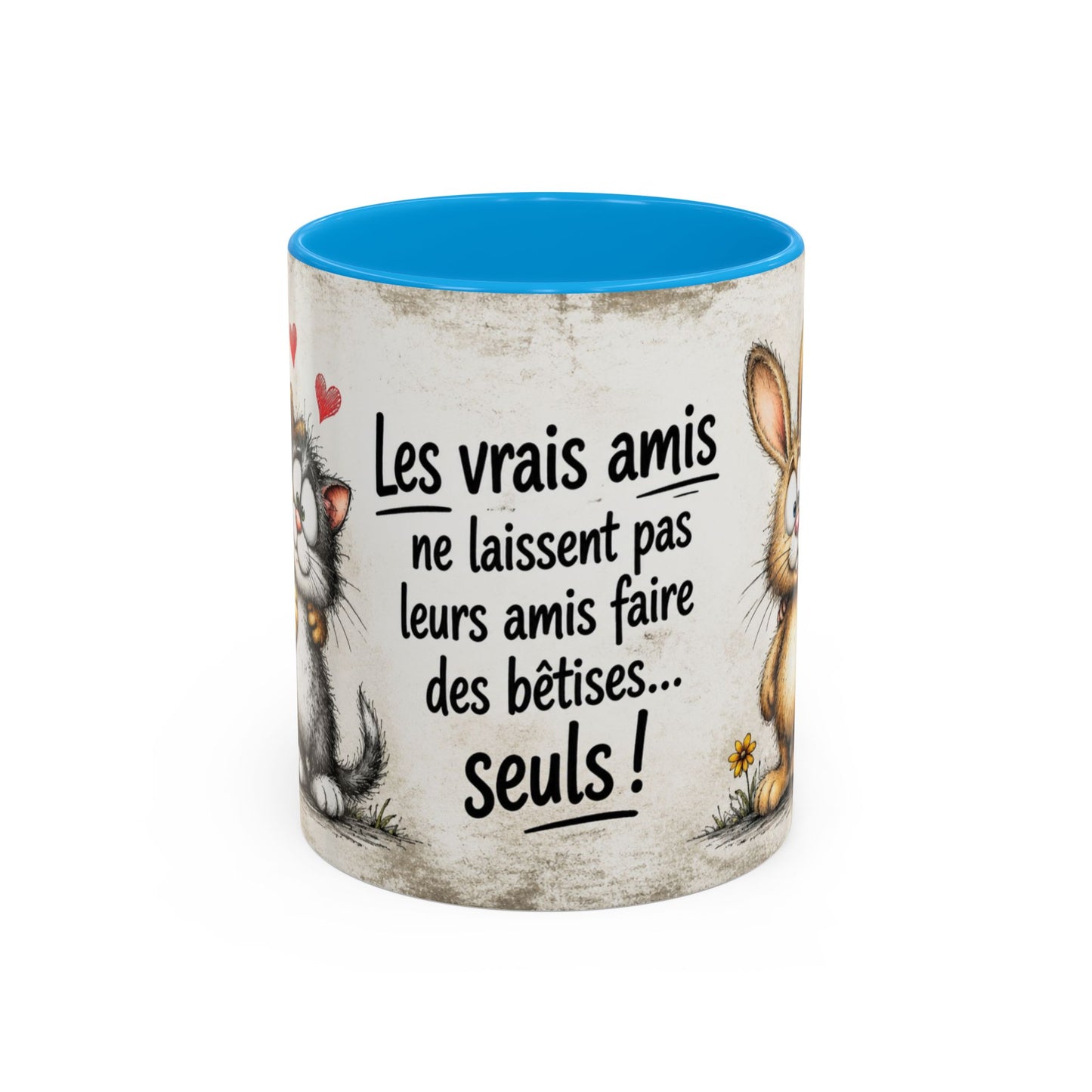 Tasse Humour Amitié Animaux Mignons – Les Vrais Amis Ne Laissent Pas Leurs Amis Faire Des Bêtises Seuls – Cadeau Ami 325ml