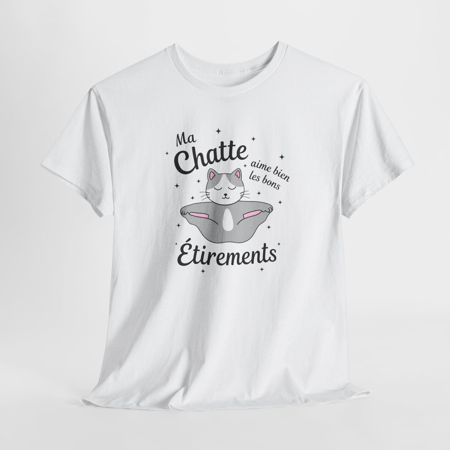 Tee-Shirt Chat Humour Femme – Félin Yoga Étirements – Cadeau Original Drôle pour Amoureuse des Chats