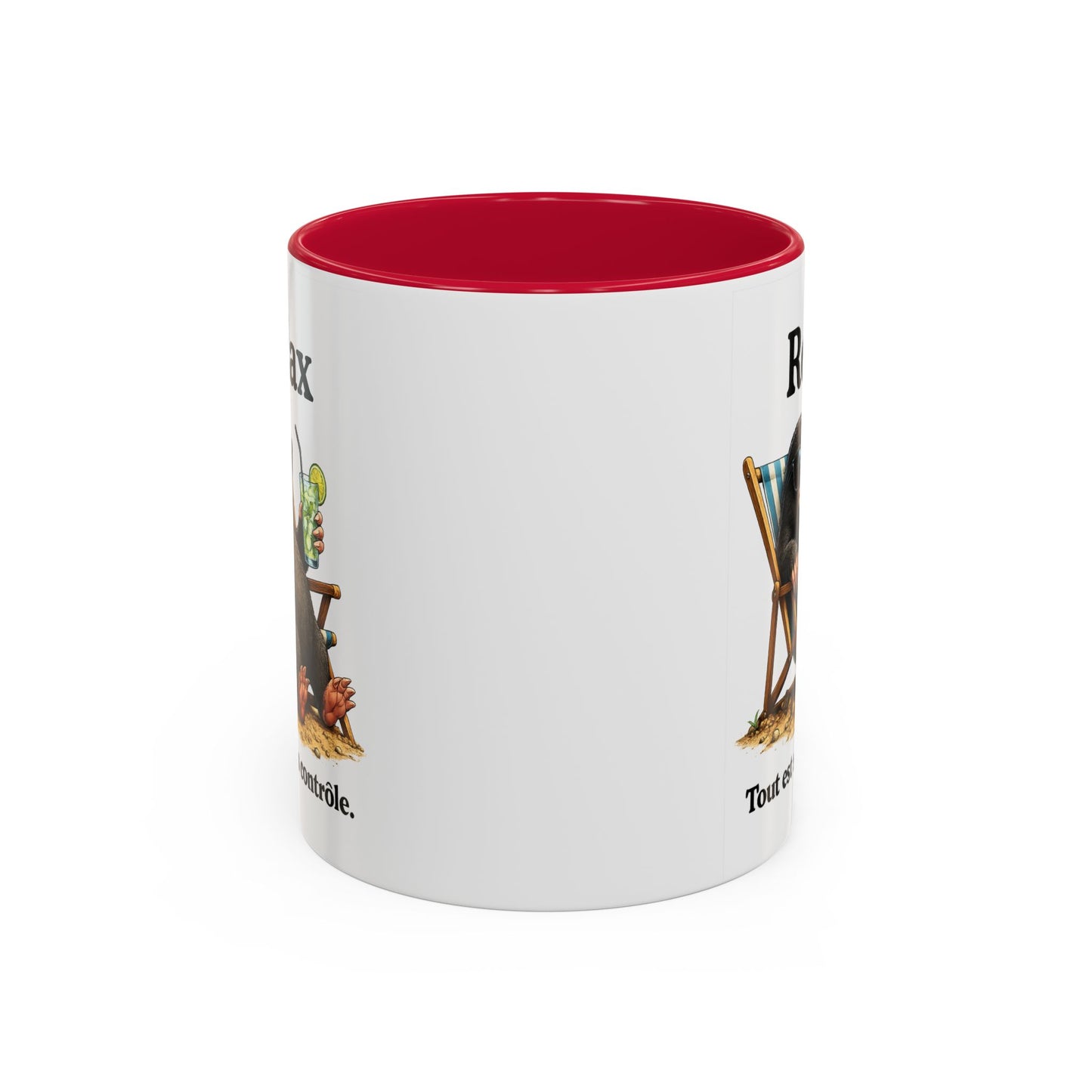 Mug Humoristique Taupe Relax – Tasse Café Détente Vacances – Cadeau Original Homme et Femme, Ami Collègue Noir Bleu Rouge