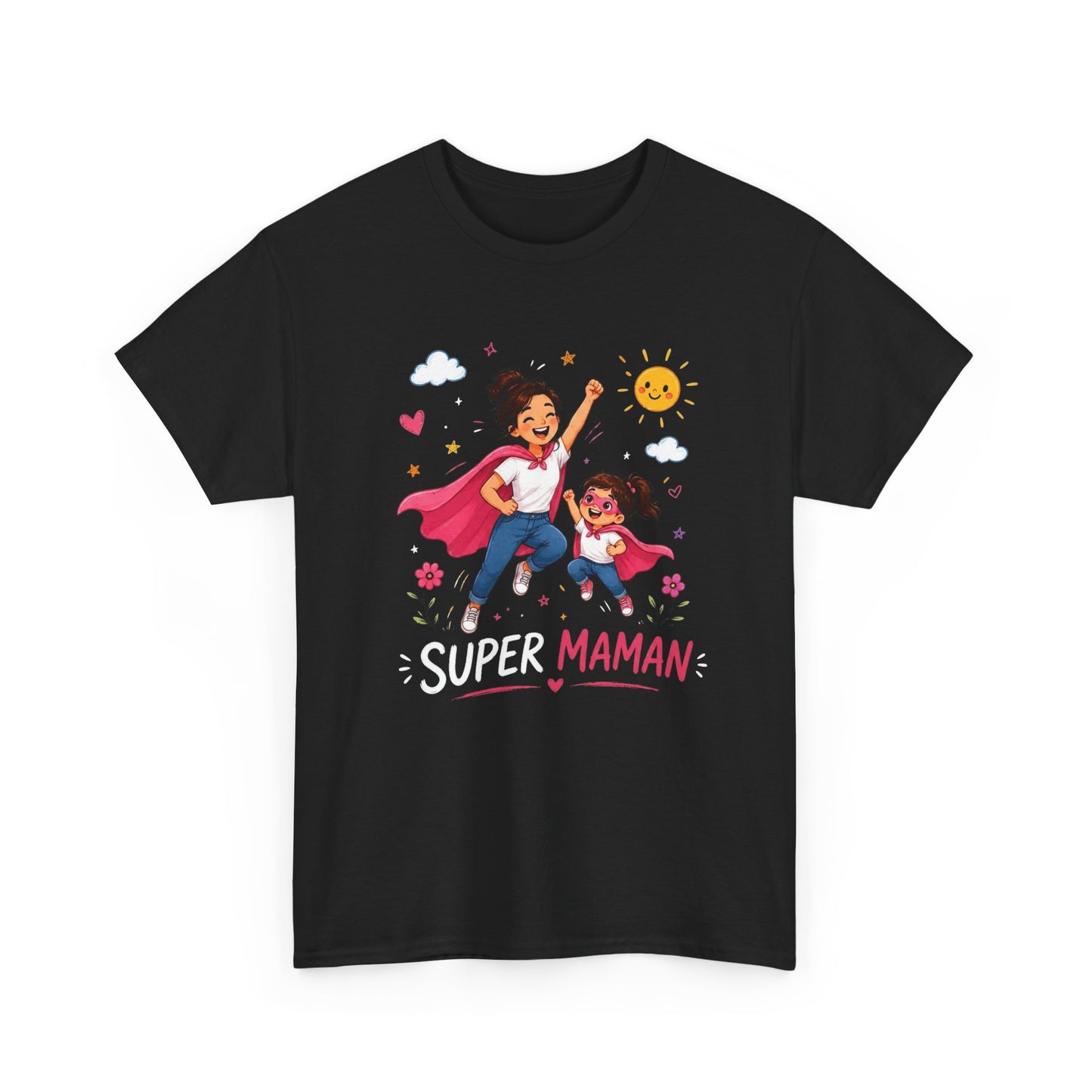 Tee-Shirt Super Maman – Cadeau Fête des Mères – Maman Héroïne avec Fille – Tee-Shirt Femme Amour Famille