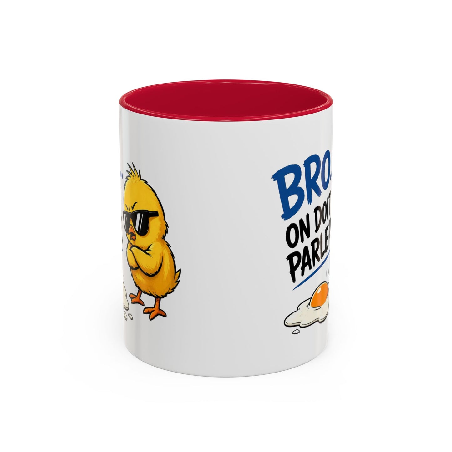 Mug Humour Poussin – Bro On Doit Parler – Tasse Drôle et Décalée – Cadeau Original Fun Céramique 325ml Noir Bleu Rouge