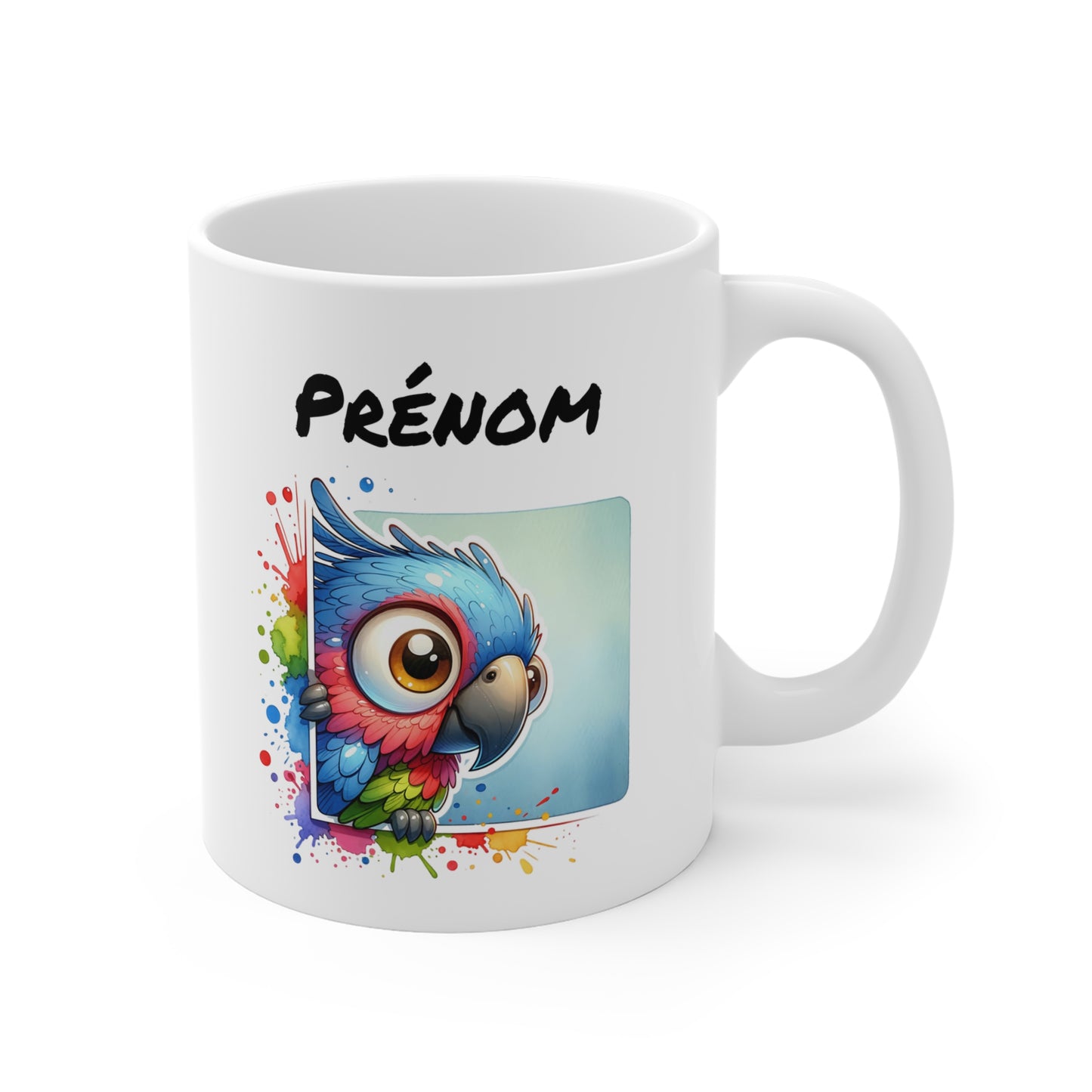 Tasse Personnalisable Perroquet Mignon – Mug Prénom Illustration Tropicale Colorée – Cadeau Animal Exotique 325ml