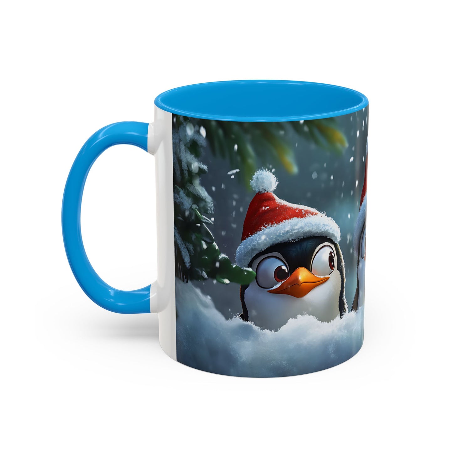 Tasse Pingouins de Noël – Mug Hiver avec Bonnets de Père Noël et Neige – Design Animal Kawaii 325ml