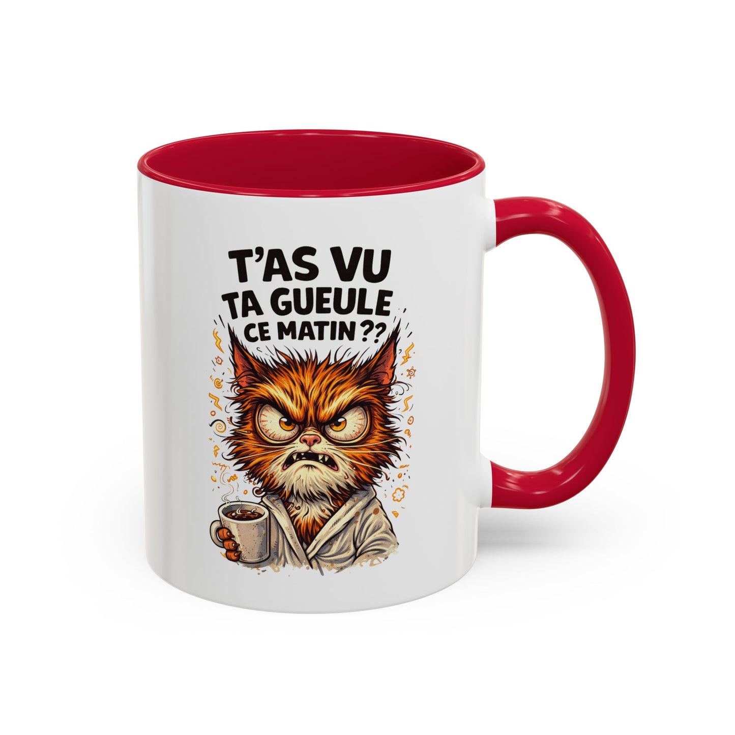Tasse Chat En Colère “T’as vu ta gueule ce matin ?” – Mug Humour Café Chat Grincheux – Cadeau Original