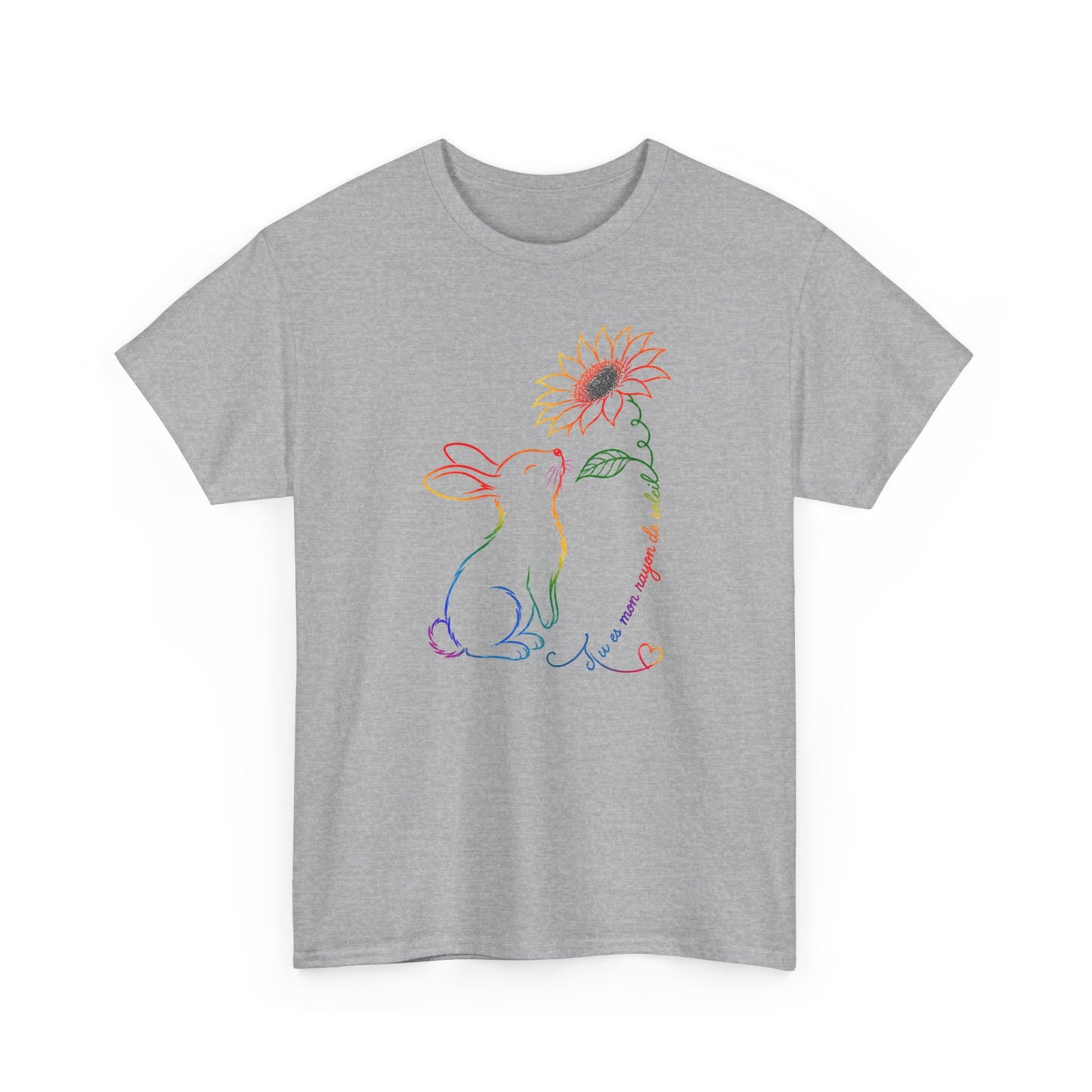 Tee Shirt Femme Lapin Tournesol Multicolore Fleur Nature Animal Mignon Cadeau Original