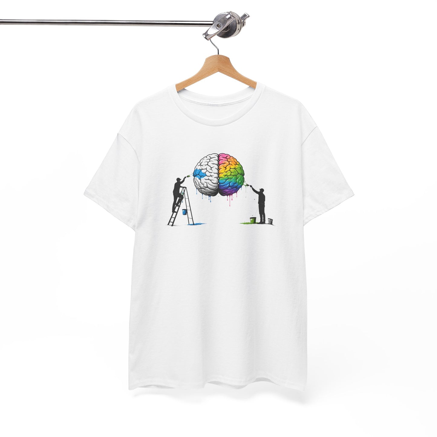 T-Shirt Cerveau Créatif Peinture – Tee Shirt Art et Intelligence Blanc Gris – Cadeau Artiste Créatif Homme Femme