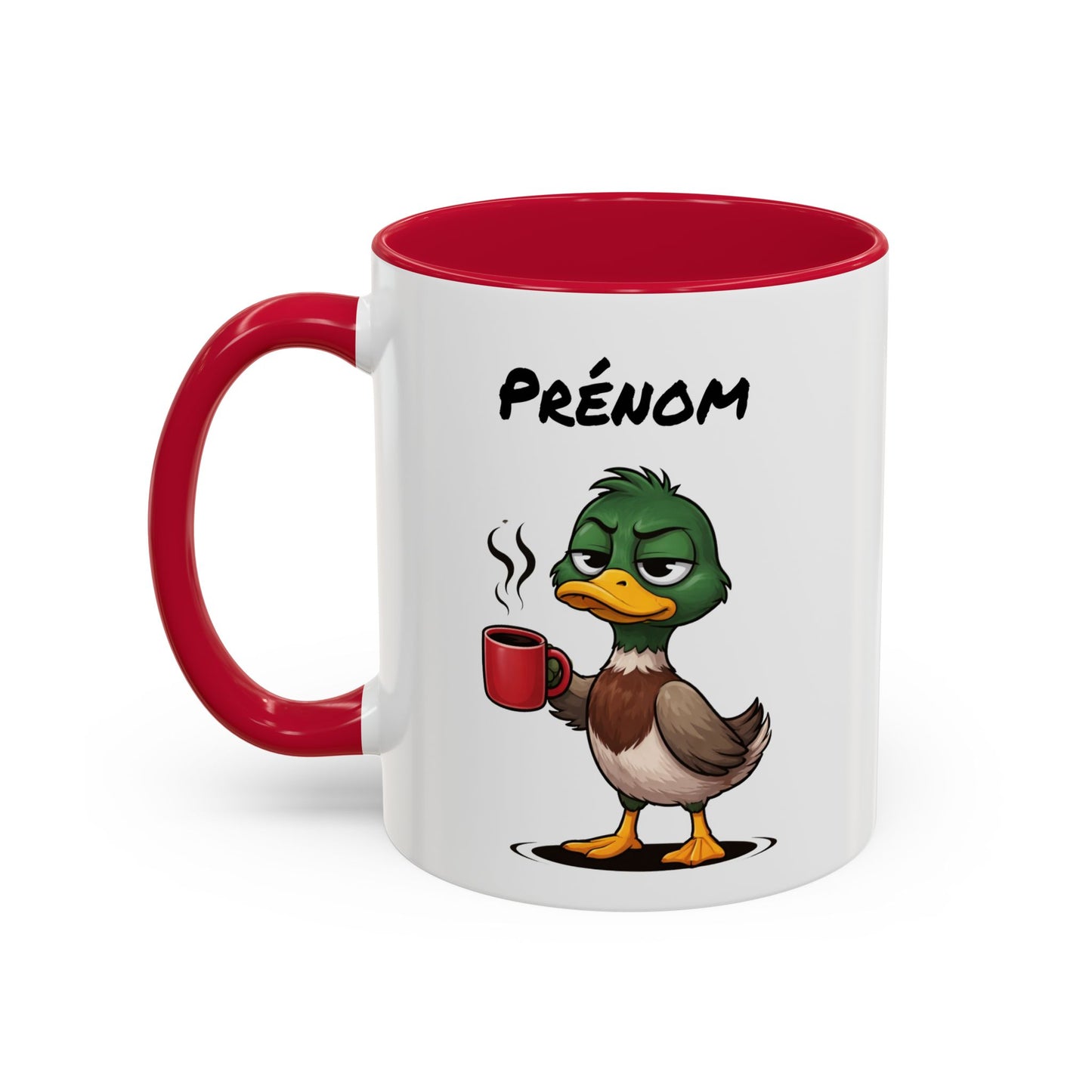 Mug Canard Colvert Fatigué Personnalisable 325ml – Tasse Café Humoristique Prénom Cadeau Original Noir Bleu Rouge