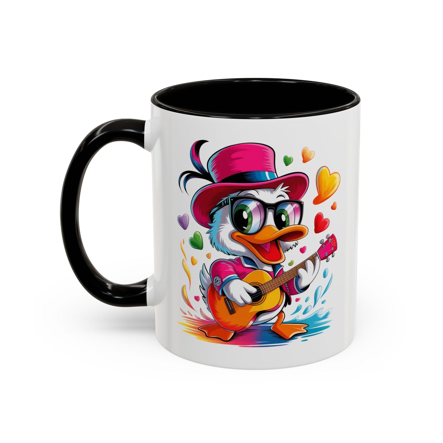 Mug Canard Musicien Stylé – Tasse Design Fun avec Guitare, Lunettes et Cœurs – Cadeau Original 325ml