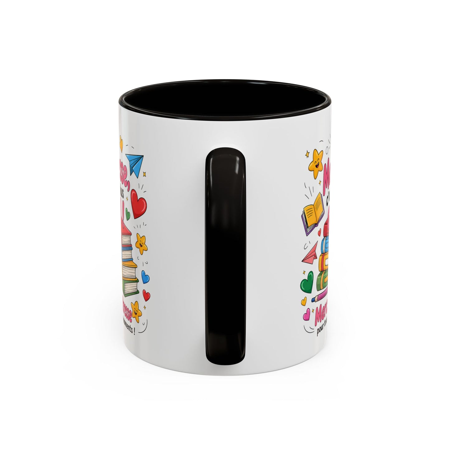 Tasse Merci Maîtresse – Mug Cadeau Fin d’Année École Primaire – Remerciement Enseignante 325ml Noir Bleu Rouge