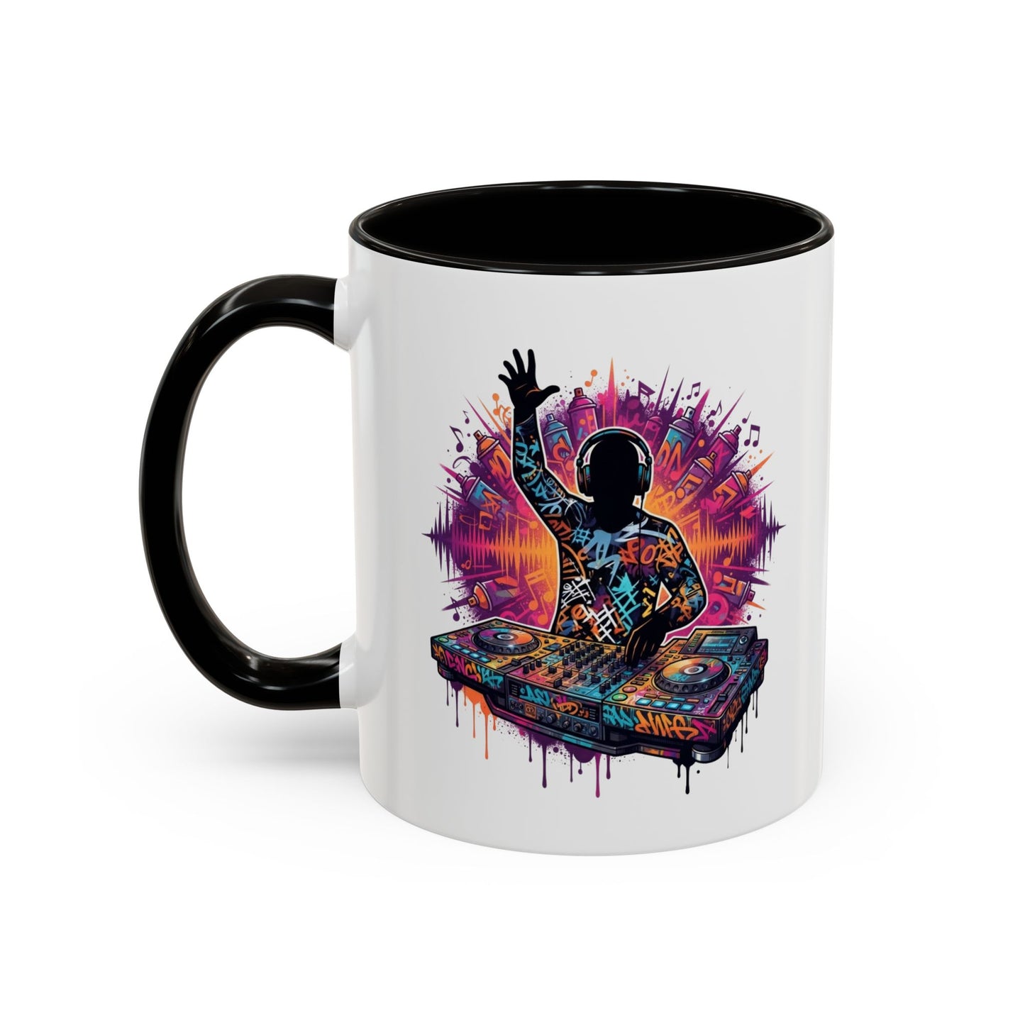 Tasse DJ Musique Électro Graffiti – Mug DJ Coloré Homme Femme – Cadeau Passionné de Mixage Festival Clubbing EDM 325 ml