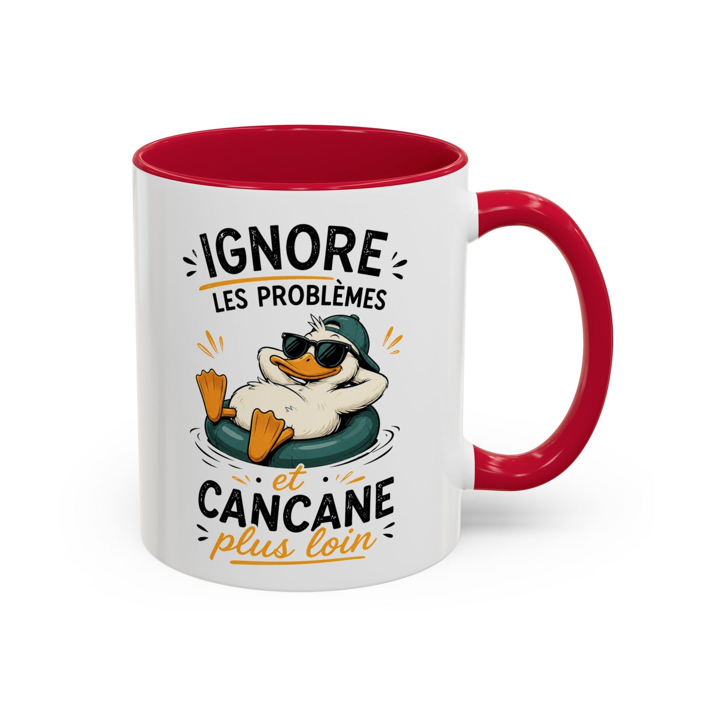 Tasse Humoristique Canard Relax – Ignore les Problèmes et Cancane Plus Loin – Mug Drôle Canard Bouée 325ml