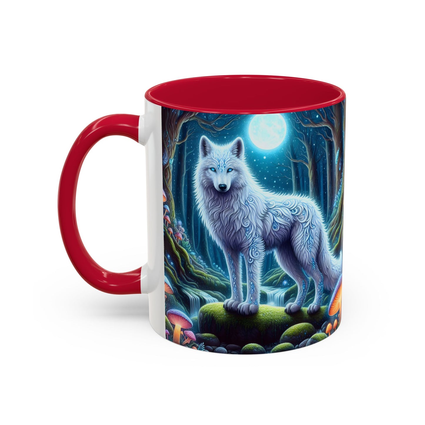 Tasse Loups Blancs Fantasy – Mug Forêt Mystique et Lune Magique – Illustration Féerique Animaux Spirituels 325ml