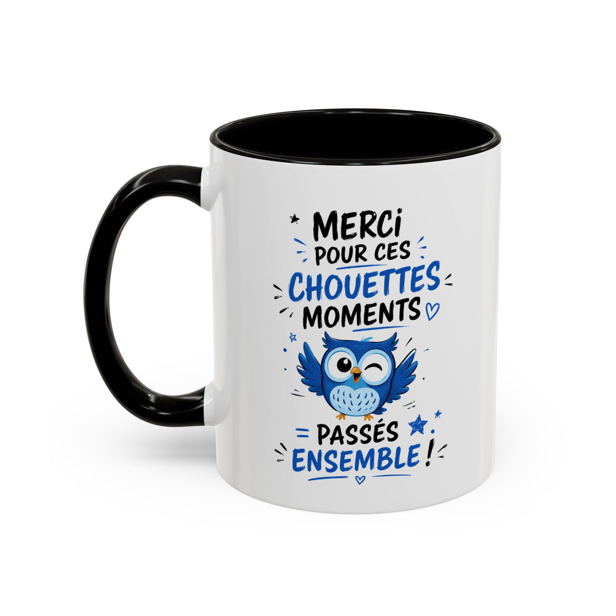 Mug Merci pour Ces Chouettes Moments – Tasse Remerciement avec Chouette – Cadeau Original Souvenir Noir Bleu Rouge