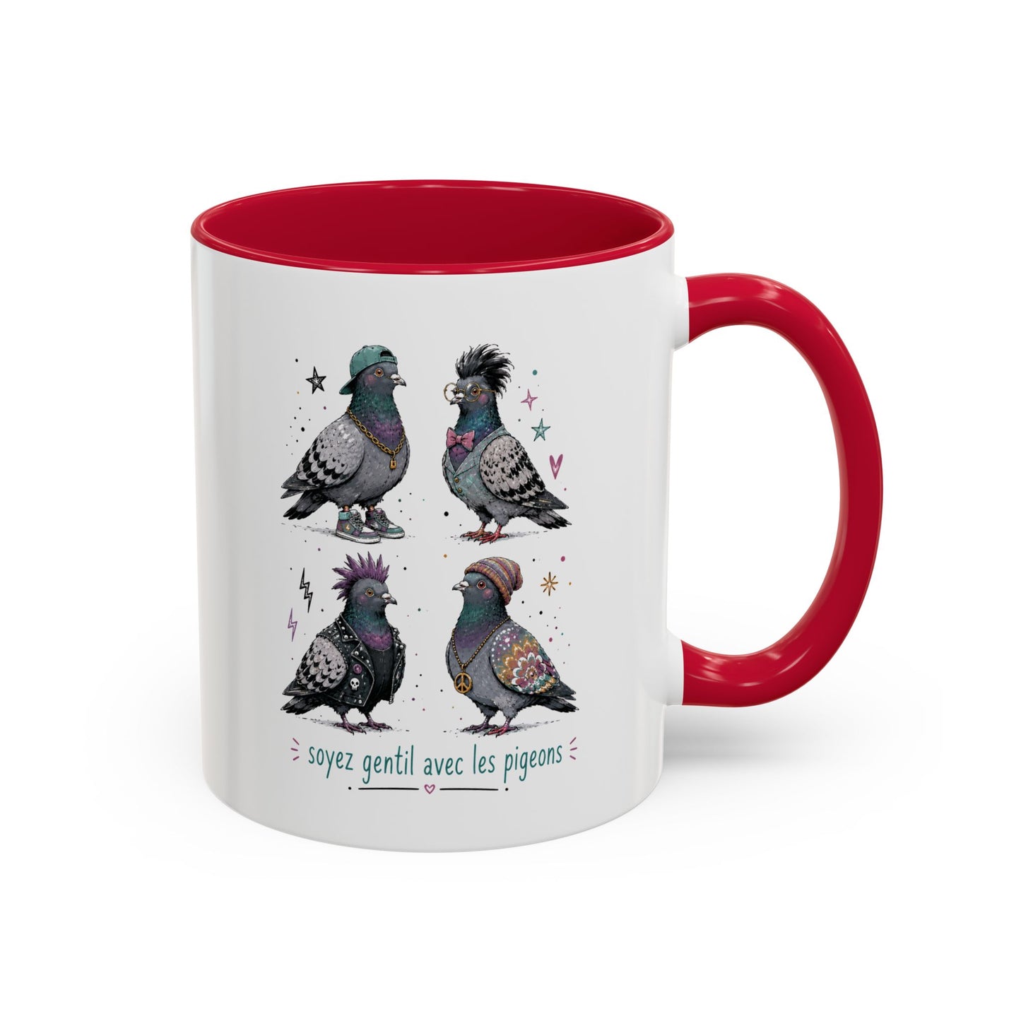 Mug Pigeon Humour – Tasse Oiseaux Drôles et Originaux – Cadeau Amoureux des Animaux Homme et Femme Noir Bleu Rouge