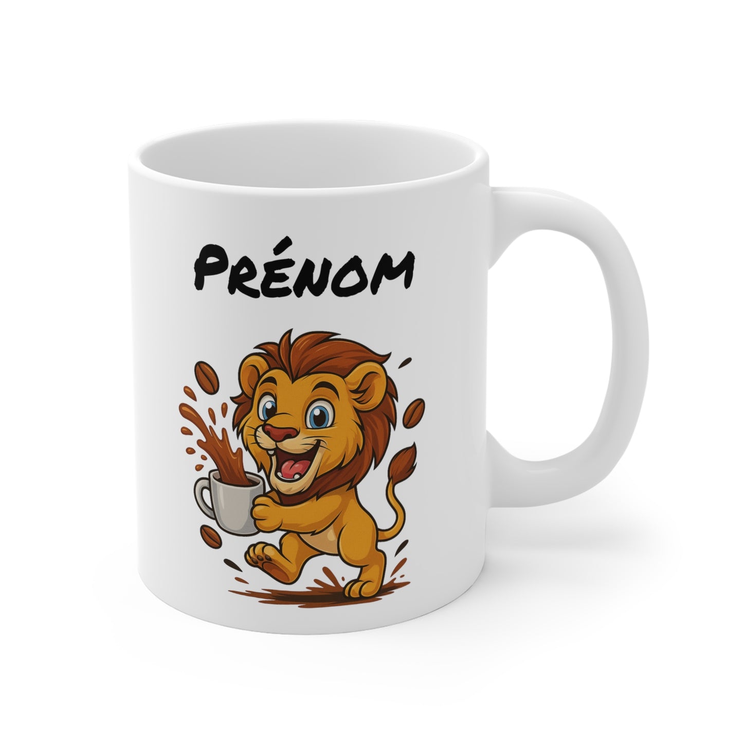 Tasse Personnalisable Lion Café – Mug Prénom Roi de la Savane Cartoon Céramique 325ml – Cadeau