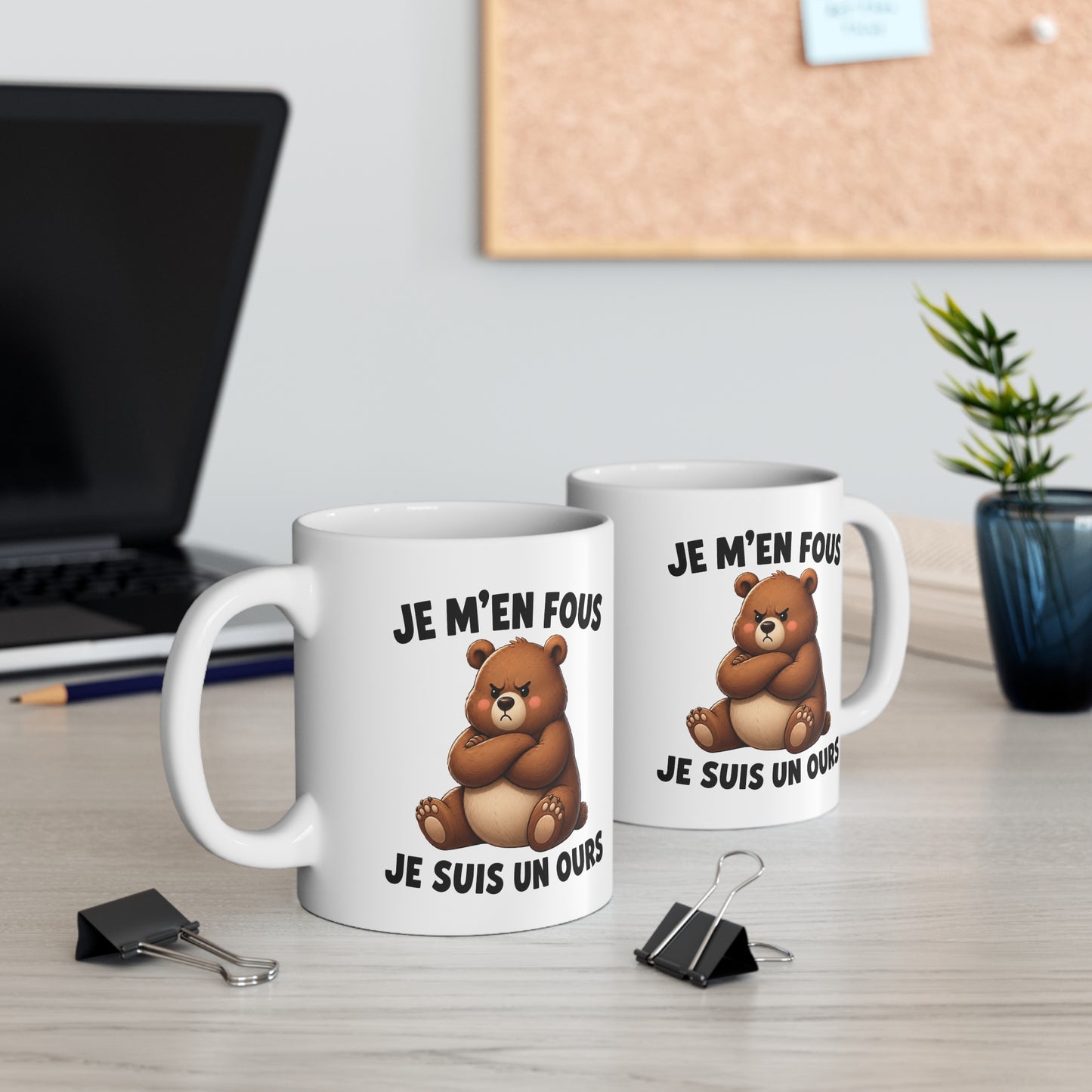 Tasse Je M’en Fous Je Suis Un Ours – Mug Humour Ours Mignon et Boudeur – Cadeau Homme Femme 325ml