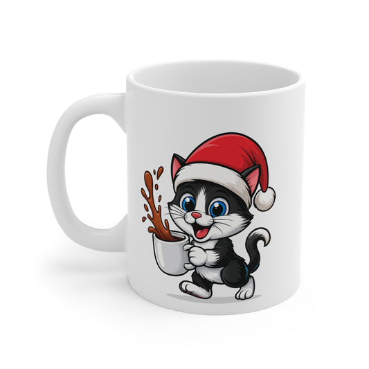 Mug Chat Noël 325ml – Tasse Céramique Mignonne avec Bonnet Rouge – Cadeau Fêtes Original