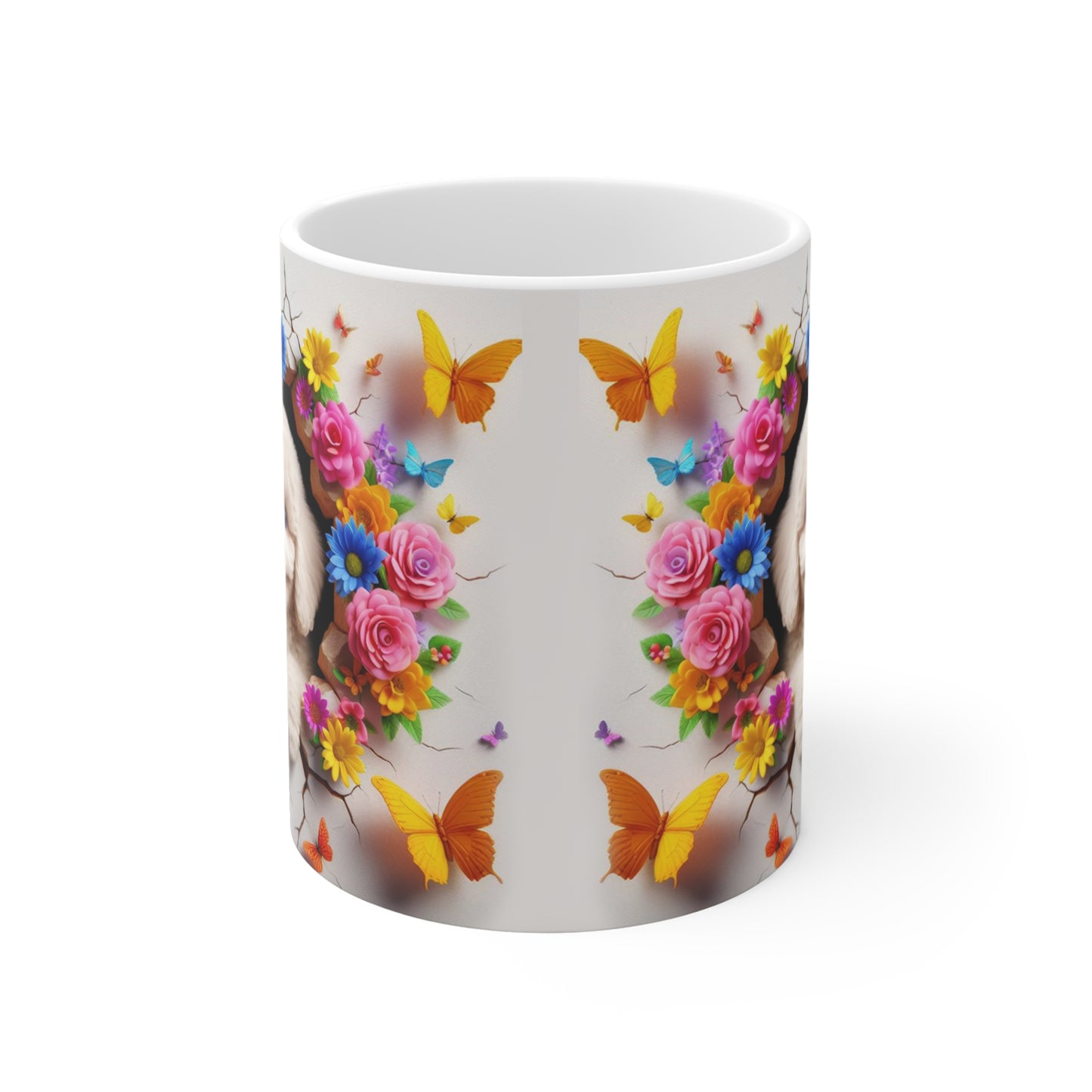 Tasse Céramique Bichon Frisé et Fleurs – Mug Chien Mignon Papillons – Cadeau Animaux Bohème 325ml