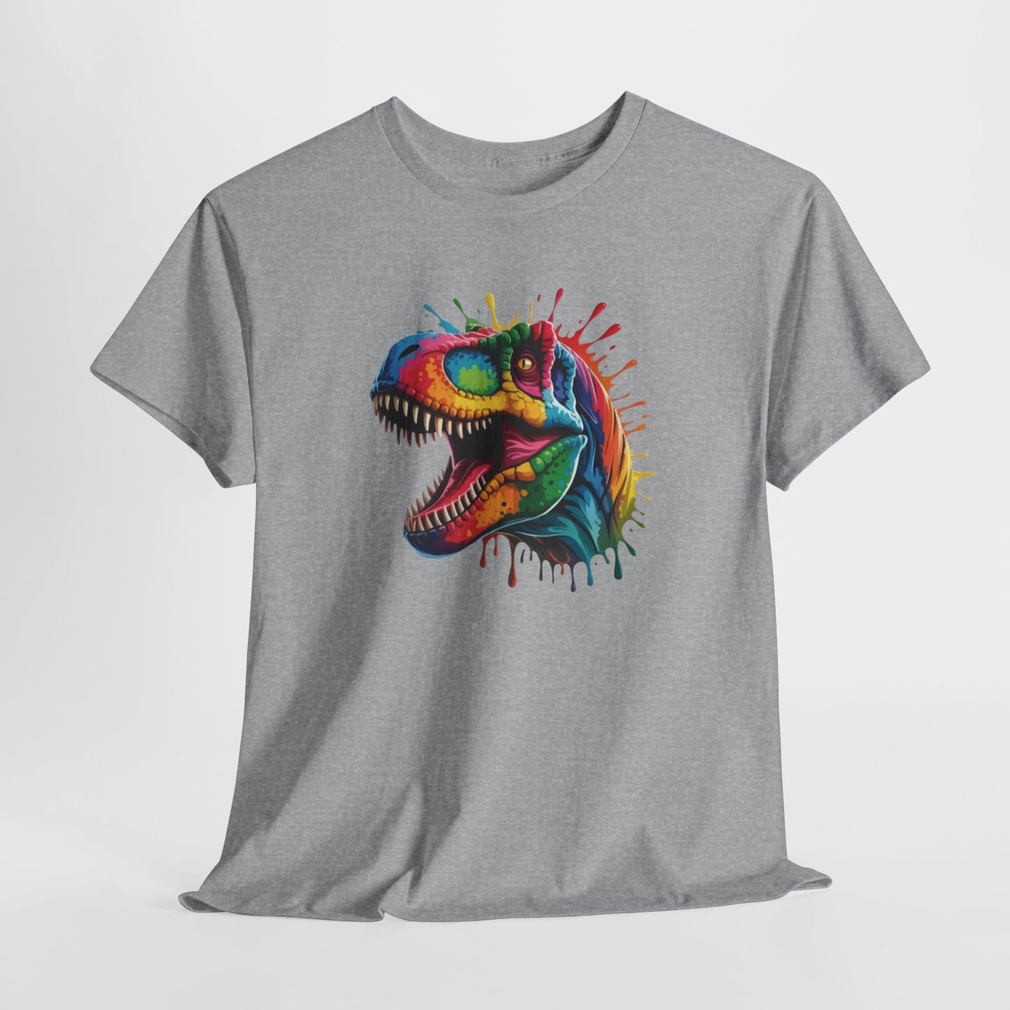 T-Shirt Dinosaure T-Rex Coloré Adulte – Tee Shirt Dinosaur Splash Art – Cadeau Original Street Art Noir Blanc Gris