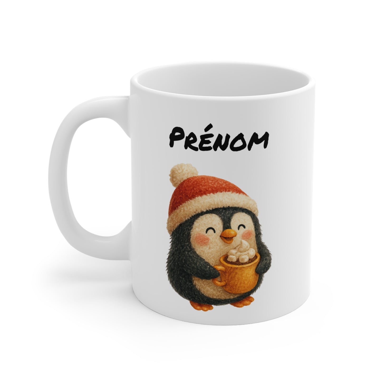 Tasse Personnalisable Pingouin Noël Mignon – Mug Prénom Hiver Festif – Cadeau Cocooning 325 ml